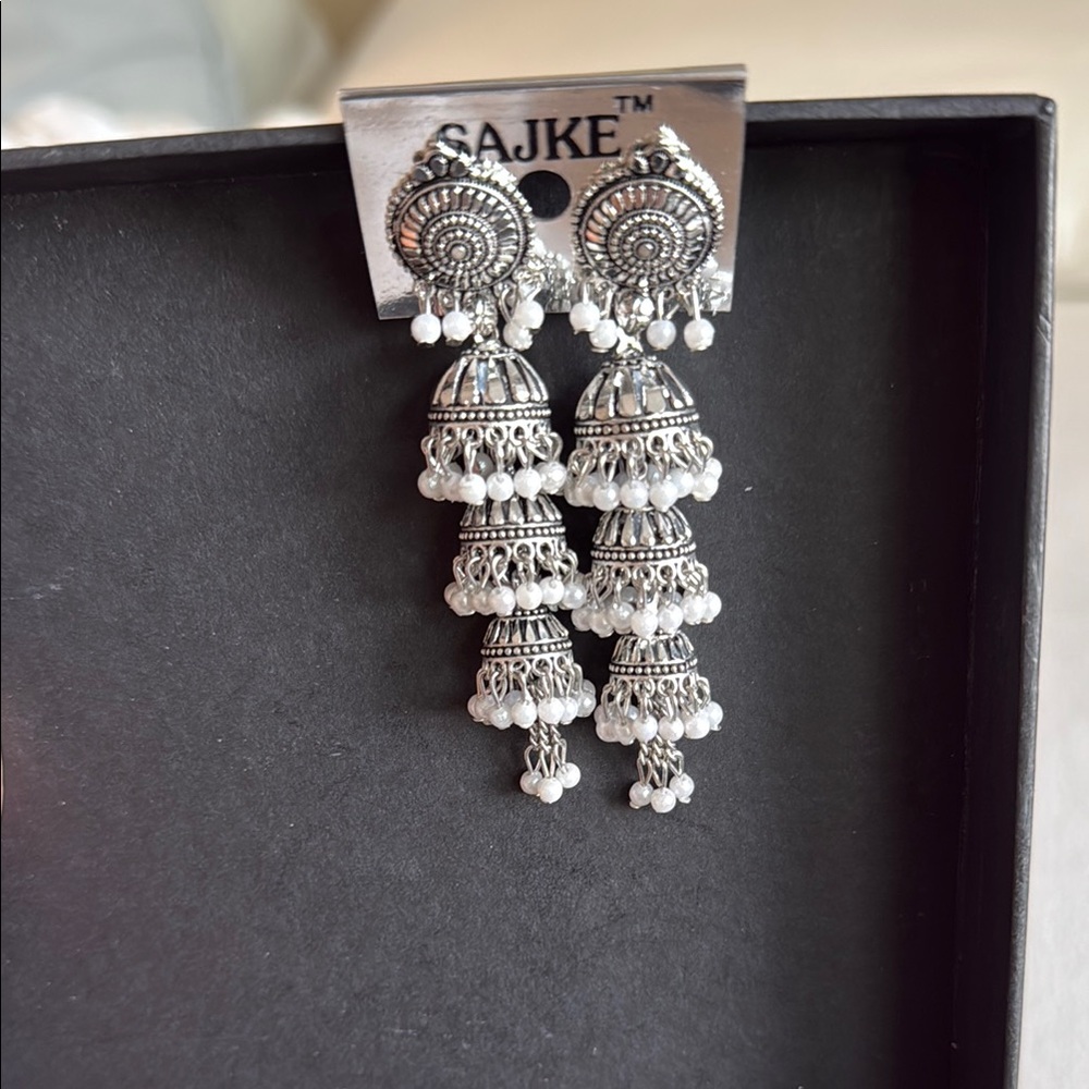 Ornate Silver Chandelier Earrings with Filigree